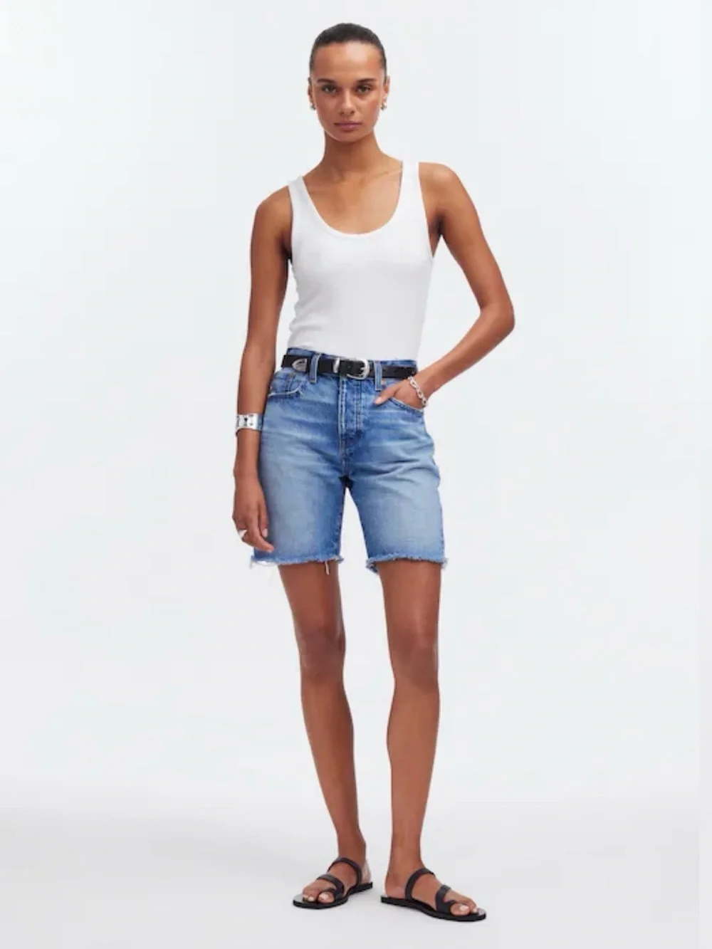 NWT Madewell Long Denim Shorts in Pedersen Wash